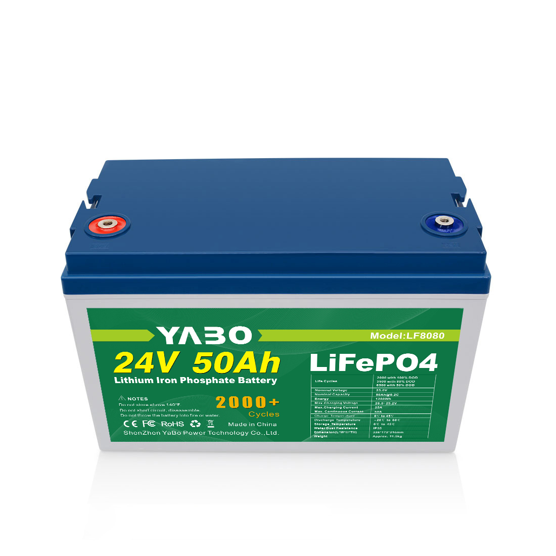 YABO 24V 50Ah LiFePO4 Lithium Iron Phosphate Battery Long Life